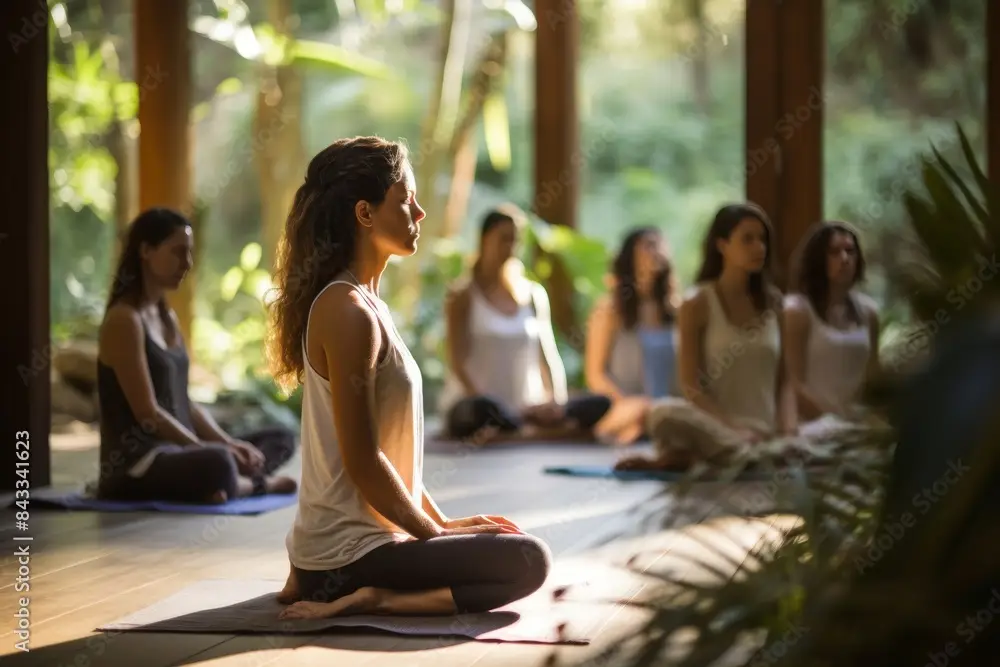 Tranquil yoga retreats. group meditation and self-care in holistic wellness locations